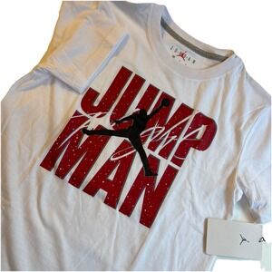 AIR JORDAN Jump Man  Graphic Print Short Sleeve T Shirt Boy's MEDIUM 10-12 White